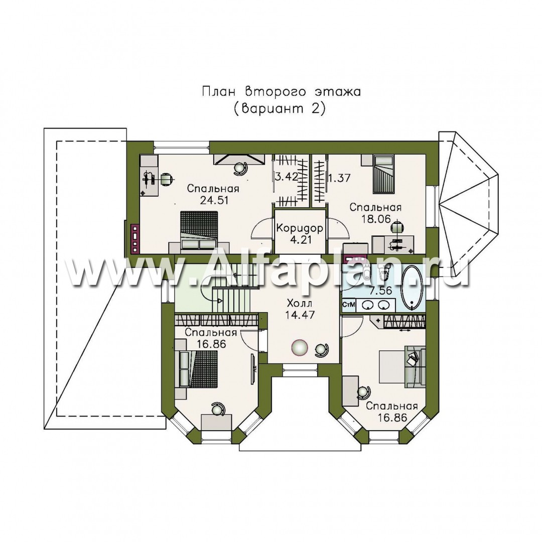«Амбиент» - проект двухэтажного дома с двумя эркерами в стиле замка, с террасой и с гаражом на 2 авто - план дома