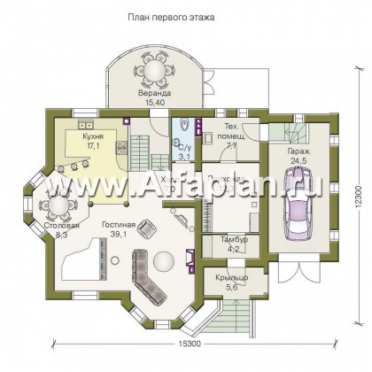 «Эстрелл» - проект двухэтажного дома с эркером и вторым светомв гостиной - превью план дома