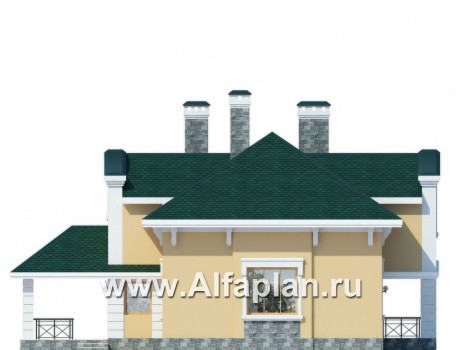 Проект дома с мансардой из газобетона, планировка 3 спальни,  в классическом стиле - превью фасада дома