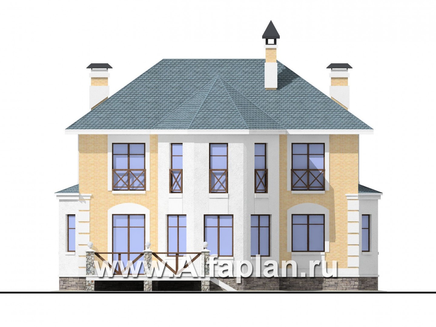 Проекты домов Альфаплан - Двухэтажный коттедж в стиле «Петровское барокко» - изображение фасада №4