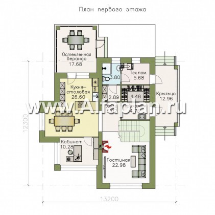 «Золушка» - проект дома с мансардой, с террасой, в стиле Петровское барокко - превью план дома