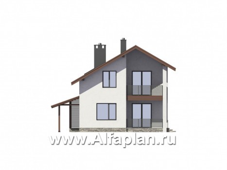 Проекты домов Альфаплан - Экономичный дом с навесом для машины - превью фасада №3