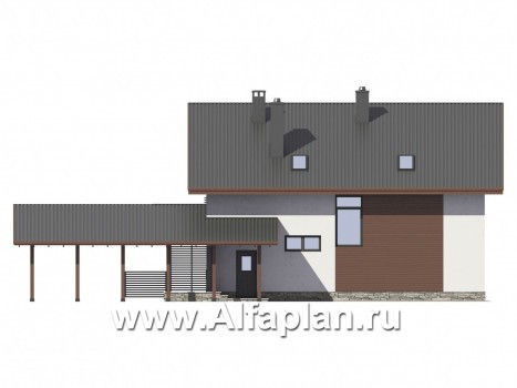 Проекты домов Альфаплан - Экономичный дом с навесом для машины - превью фасада №4
