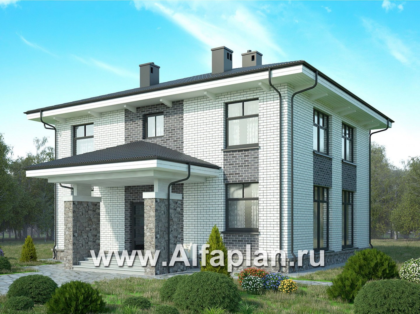 Проекты домов Альфаплан - Двухэтажный дом с простой удобной планировкой - основное изображение