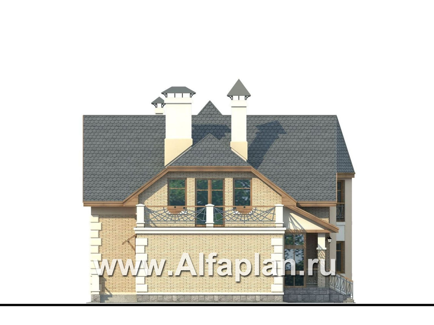 «Клио» -  проект дома с мансардой, с эркером и с террасой, с гостевой квартирой - фасад дома