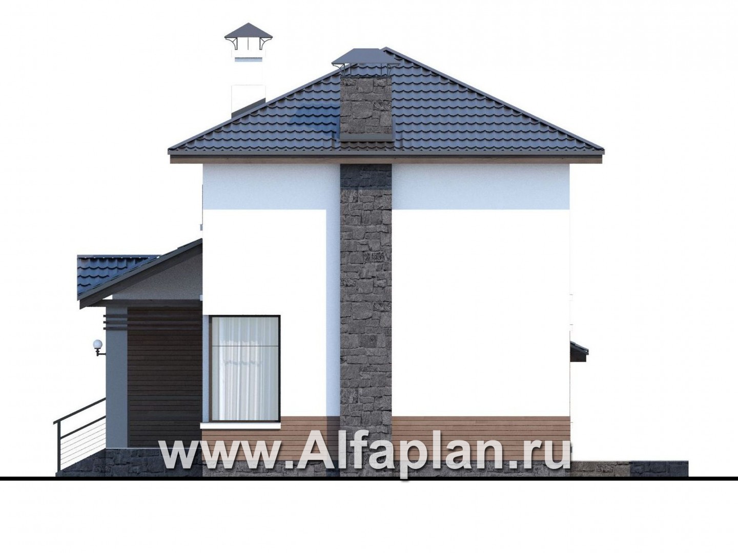 «Карат» - проект простого двухэтажного дома из газобетона, с навесом на 1 авто, в современном стиле - фасад дома