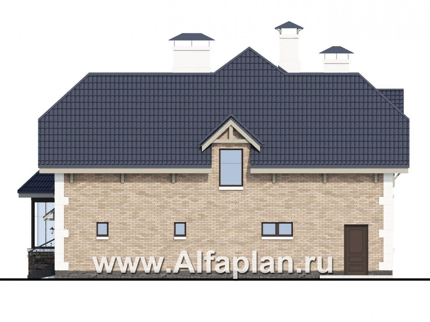 Проекты домов Альфаплан - «Корона» - коттедж с гаражом и красивым эркером - изображение фасада №2