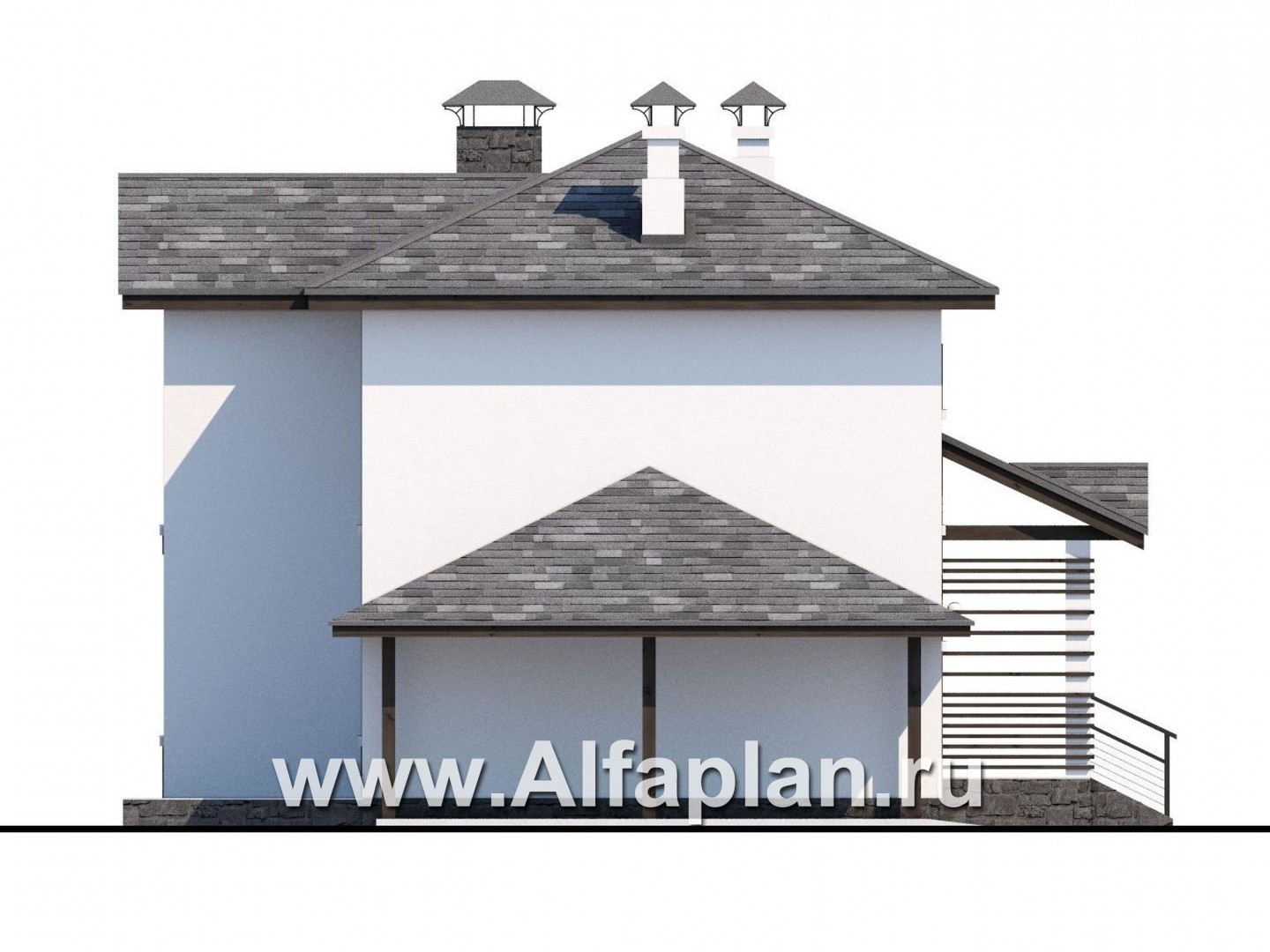 Проекты домов Альфаплан - Кирпичный дом «Панорама» - навесом - изображение фасада №3