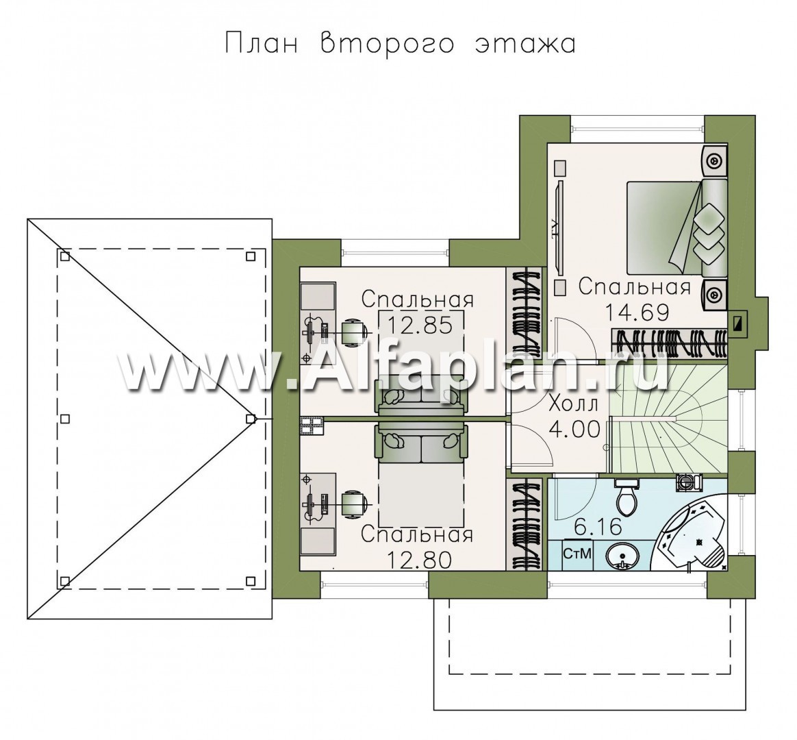 Проекты домов Альфаплан - Кирпичный дом «Панорама» - навесом - план проекта №3