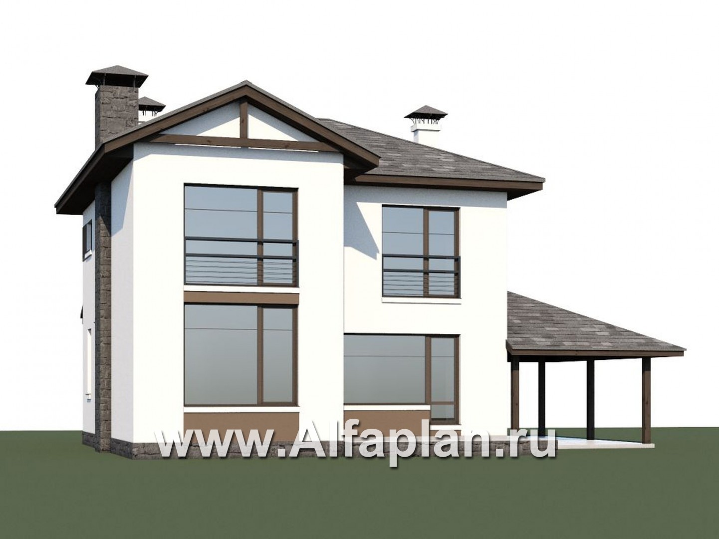 Проекты домов Альфаплан - Кирпичный дом «Панорама» - навесом - дополнительное изображение №1