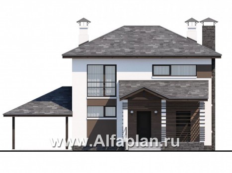 Проекты домов Альфаплан - Кирпичный дом «Панорама» - навесом - превью фасада №1