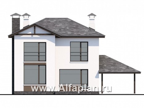 Проекты домов Альфаплан - Кирпичный дом «Панорама» - навесом - превью фасада №4