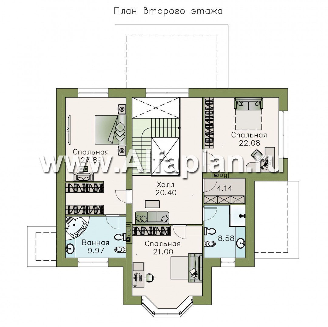 Проекты домов Альфаплан - «Диадема» - классический коттедж с изящным остекленным эркером - изображение плана проекта №2