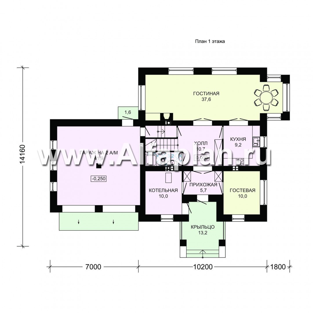 Проекты домов Альфаплан - Загородный дом с большим гаражом - план проекта №1