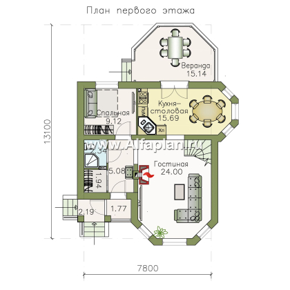 Проекты домов Альфаплан - «Душечка» - небольшой дом - - превью плана проекта №1