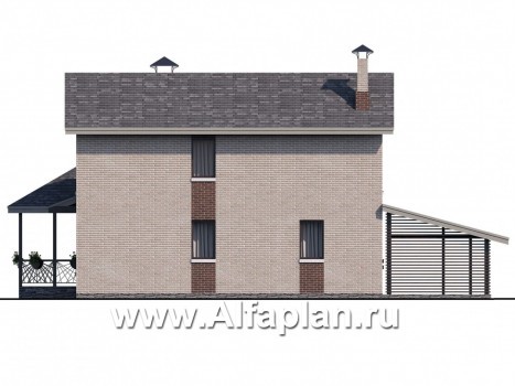 «Истра» - проект двухэтажного дома с эркером и с террасой в форме беседки, навес на 1 авто - превью фасада дома