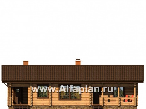 Проекты домов Альфаплан - Одноэтажный бревенчатый дом для отдыха - превью фасада №1