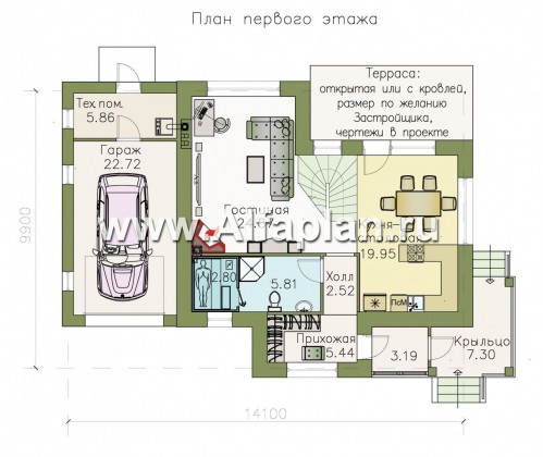 Проекты домов Альфаплан - «Невский стиль» - удобный и красивый двухэтажный дом с гаражом - превью плана проекта №1