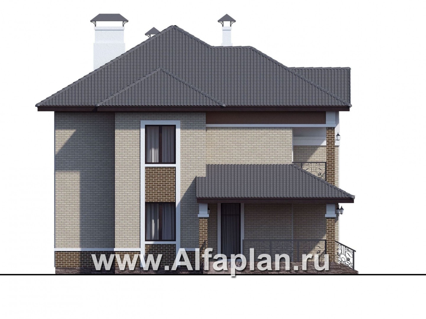 Проекты домов Альфаплан - «Арно» - классический особняк с двусветной столовой - изображение фасада №3