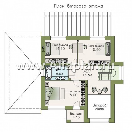 Проекты домов Альфаплан - «Вязьма» - удобный коттедж с двусветной гостиной и гаражом - превью плана проекта №2