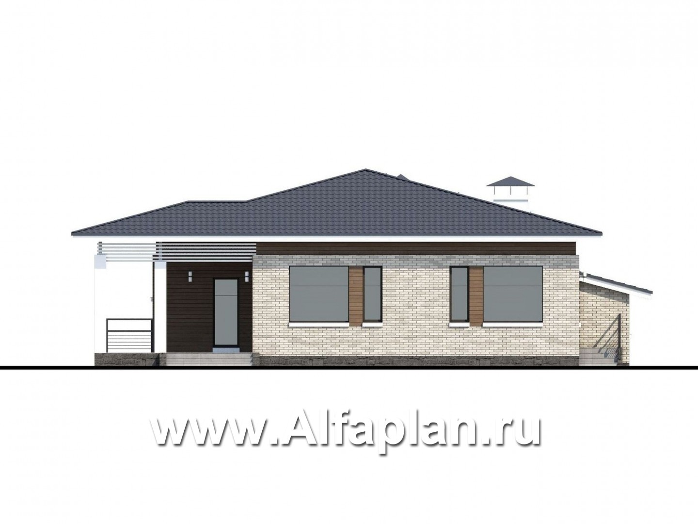 Проекты домов Альфаплан - «Днестр» - одноэтажный коттедж с большим гаражом и террасой - изображение фасада №4