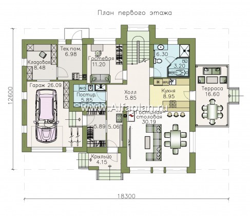 Проекты домов Альфаплан - «Плеяды» - современный мансардный дом - превью плана проекта №1