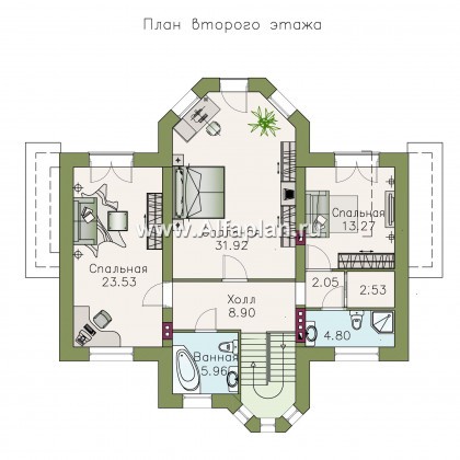Проекты домов Альфаплан - «Монплезир» - проект двухэтажного  изысканного коттеджа - превью плана проекта №2