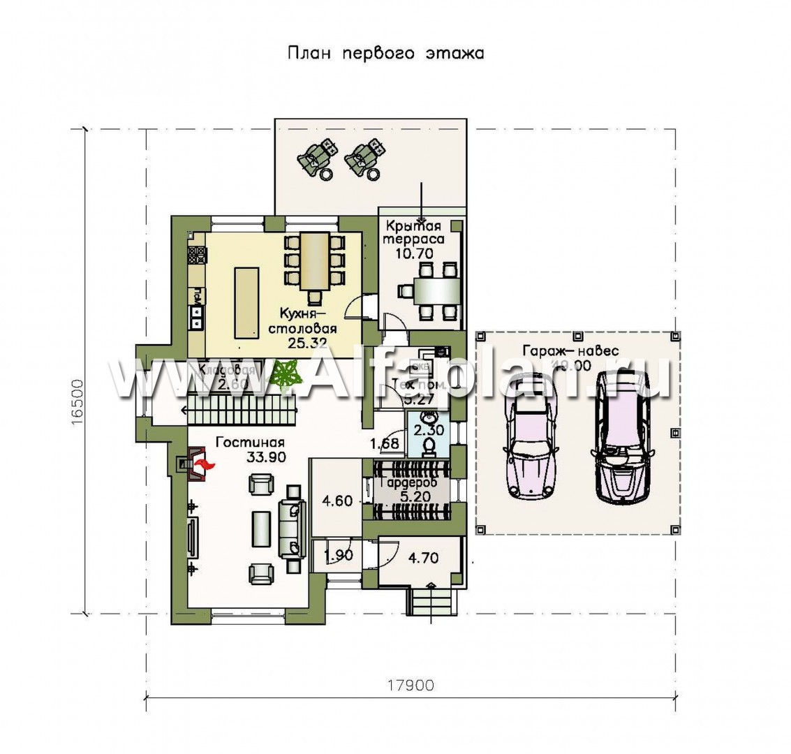 Проекты домов Альфаплан - «Потемкин» - элегантный коттедж с навесом для машин - изображение плана проекта №1