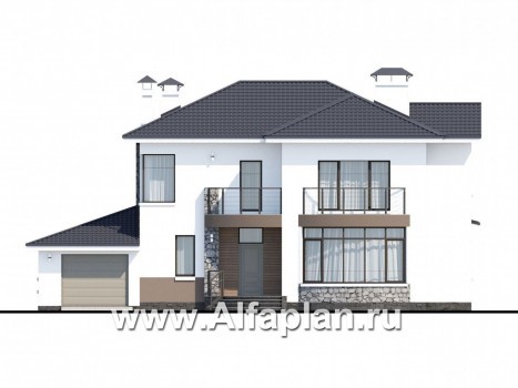 Проекты домов Альфаплан - «Гедонист»- коттедж с гаражом и эффектным остеклением - превью фасада №1