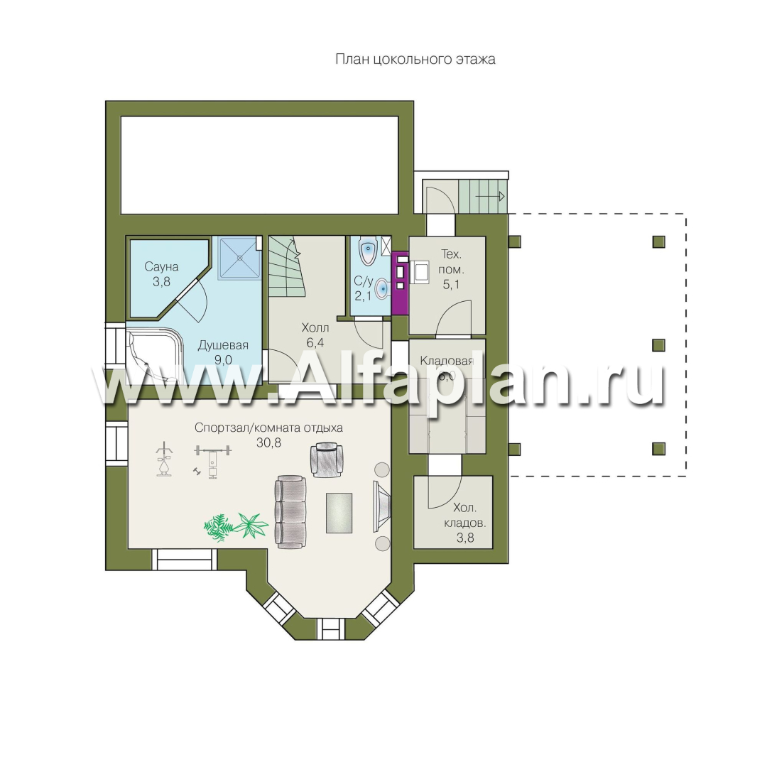 Проекты домов Альфаплан - Дом из газобетона «Шевалье плюс» с цокольным этажом - план проекта №1