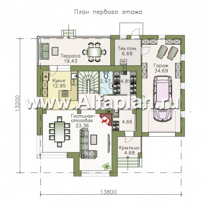Проекты домов Альфаплан - «Рефлекс» - комфортабельный коттедж с эксплуатируемой кровлей - превью плана проекта №1