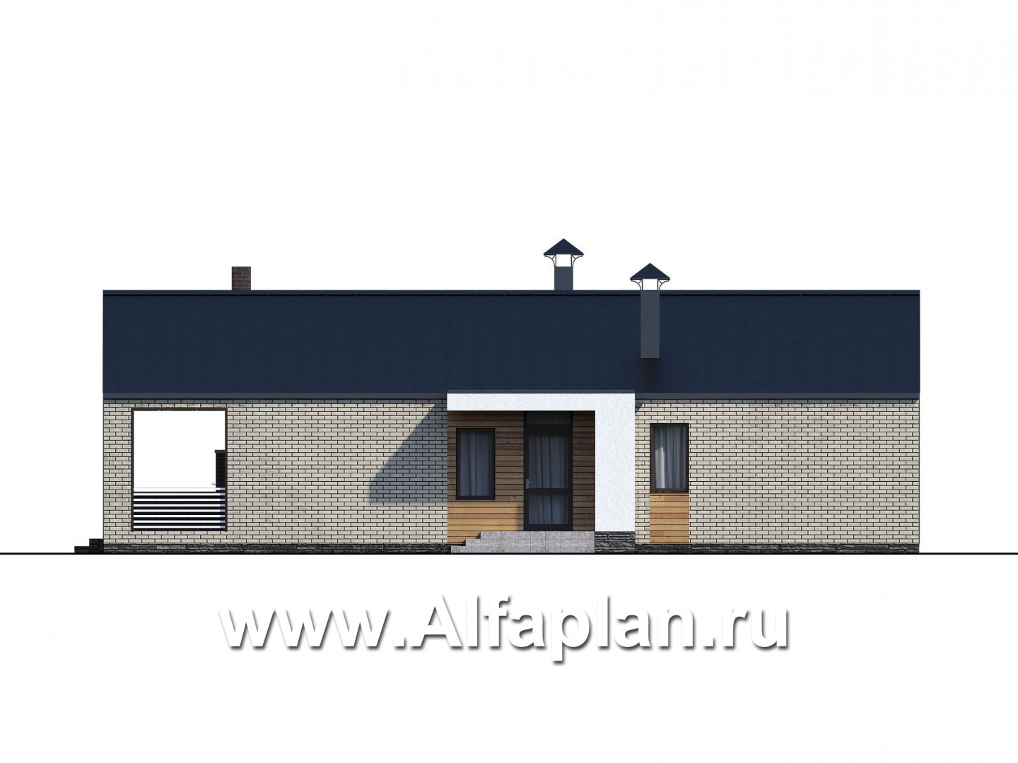 Проекты домов Альфаплан - «Тета» - одноэтажный дом с фальцевыми фасадами и кровлей - изображение фасада №2