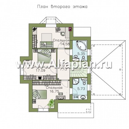 Проекты домов Альфаплан - «Менестрель» - коттедж для узкого участка - превью плана проекта №2