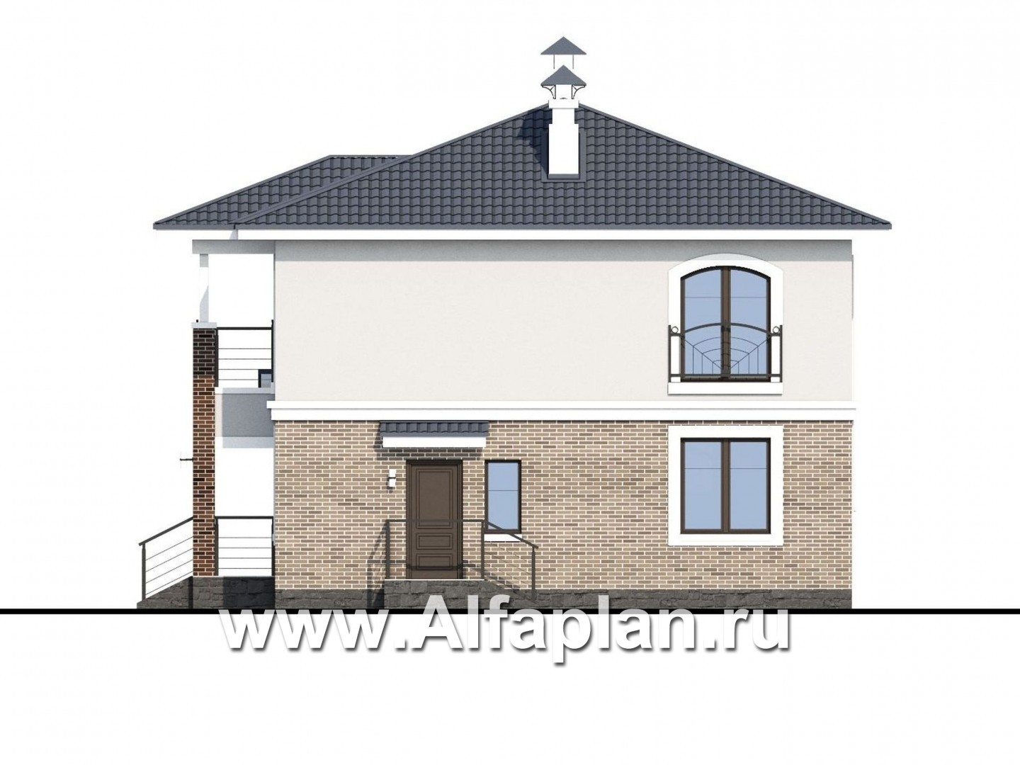 Проекты домов Альфаплан - Респектабельный коттедж с большой остекленной верандой - изображение фасада №2