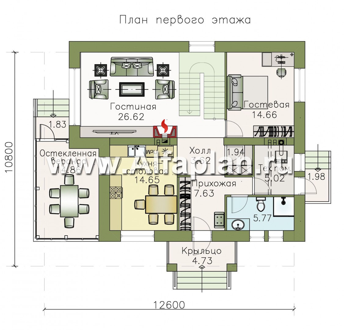 Проекты домов Альфаплан - Респектабельный коттедж с большой остекленной верандой - изображение плана проекта №1